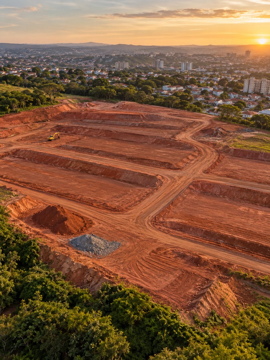 Terreno em preparação para obra visto do alto